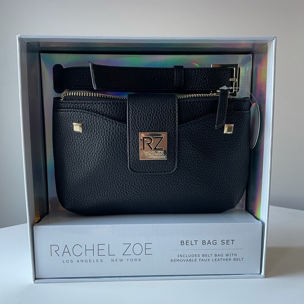 NWT RACHEL ZOE Black Belt Bag + Removable Faux Leather Belt Set